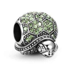 Sterling Silver Green Pave Tortoise Sea Turtle Charm